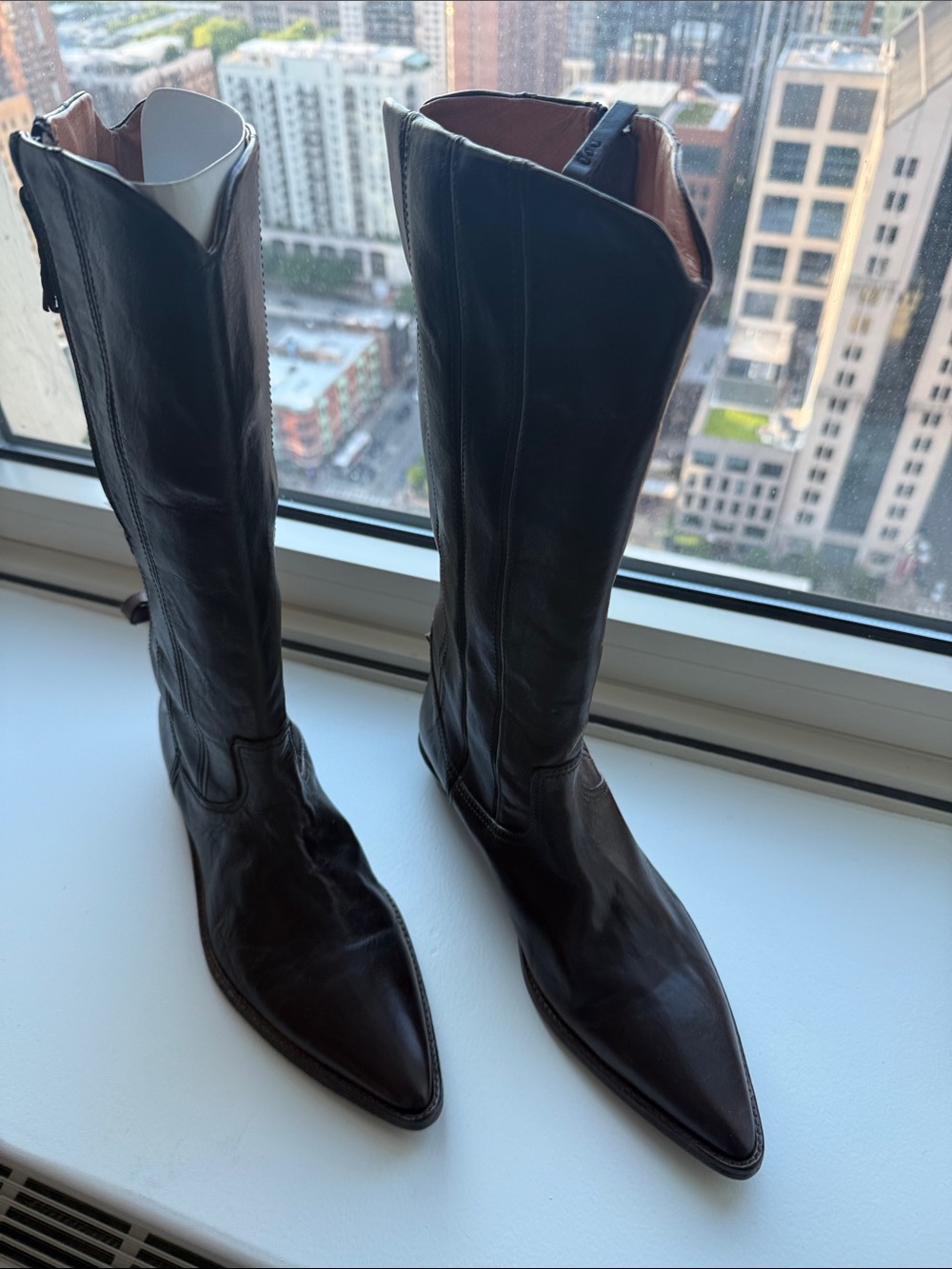 NWOT Dark Brown Free People Leather Mid-Calf Alistar Cowboy Zip Boots